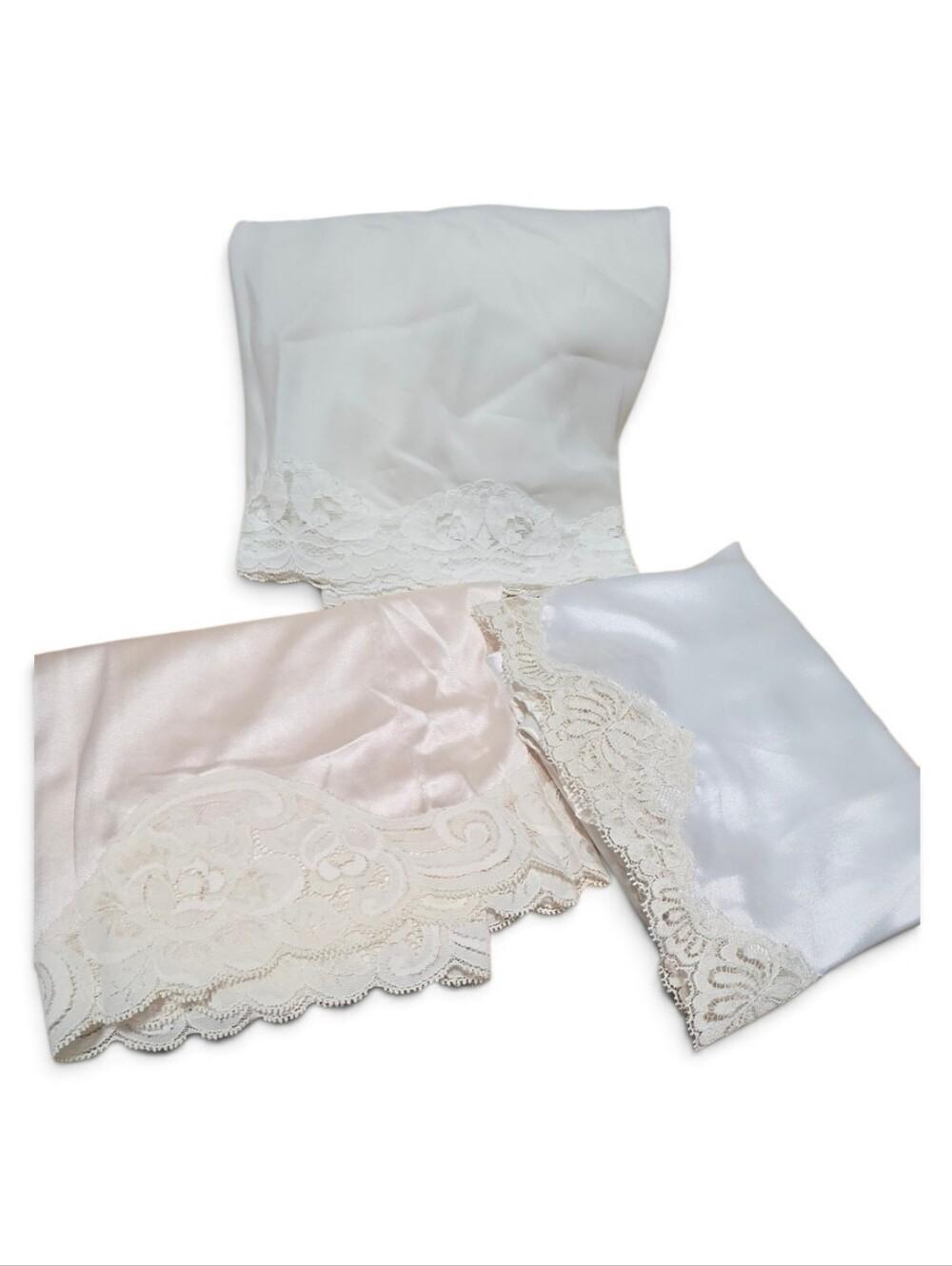 Lace-Trim Satin Chemise Slip in Ivory and Blush